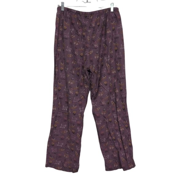 LL Bean Cat Lover Flannel Pajama Pants Womens Size Medium Purple Drawstring - Picture 7 of 8